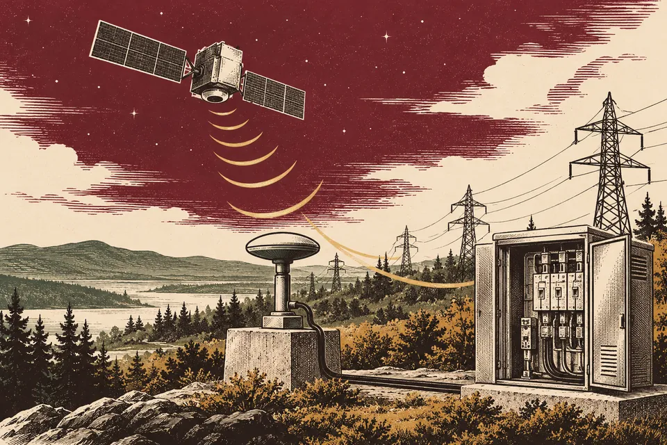 Satélite anónimo, receptor terrestre de sincronización y armario sencillo de conmutación eléctrica.